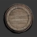 Rustic Wooden Barrel With Natural Wood Grain And Metal Hoops Textured Surface
