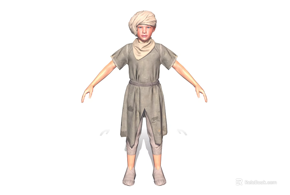 Young Character With Turban And Gray Robe Standing With Outstretched Arms 3d model 