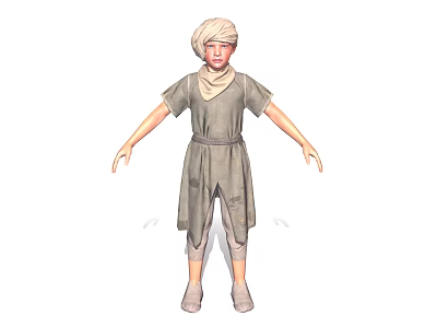 Young Character With Turban And Gray Robe Standing With Outstretched Arms 3d model