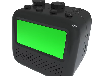 Black Electronic Device With Green Screen Control Buttons And Speaker Grills 3d model