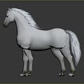 Elegant White Horse 3D Model Standing on Reflective Surface in Modern Studio 3d model