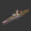 Military Warship As Water Transport Vehicle With Deck Turrets Mast And Gray Hull Design