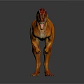 Realistic 3D Dinosaur Model With Open Mouth Orange Yellow Body And Red Head Standing