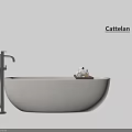 Modern Cattelan White Free Standing Bathtub With Silver Faucet And Wooden Tray