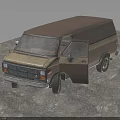 Old Brown And Beige Van With Open Door Parked On Gray Ground
