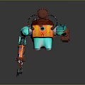 Futuristic Blue And Orange Robot With Red Eyes And Mechanical Arms Design