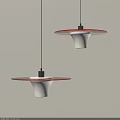 Two Modern Pendant Lights With Red Circular Tops And White Shade Design 3d model