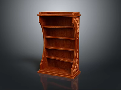 Classic Wooden Bookshelf With Carved Decorations Multiple Shelves And Dark Brown Finish 3d model
