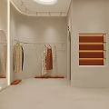 Elegant Modern Clothing Store Interior With Open Space Curved Design White Counter And Soft Lighting