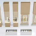 Wooden Display Shelves With Glass Sections Various Heights For Exhibiting Antiques And Artworks