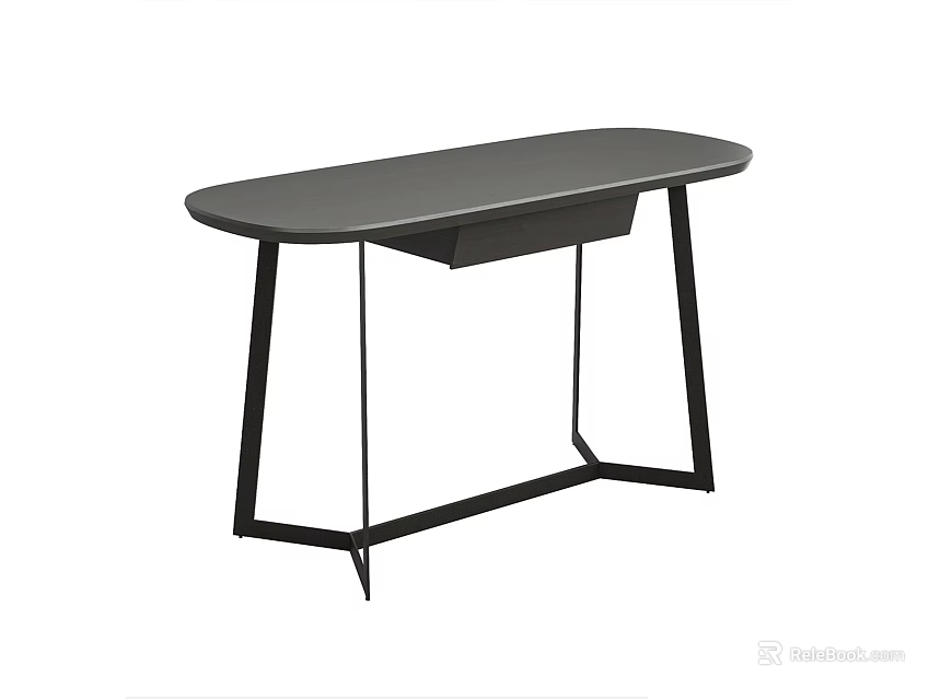 Functional Desk with Gray Tabletop and Black Metal Frame Modern Minimalist Design and Storage Drawer 3d model 