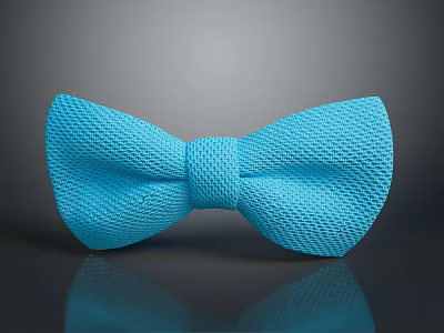 Adorable Animal Wearing Blue Knitted Bow Tie On Reflective Gray Background 3d model