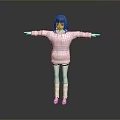 Child in Pink Striped Hoodie Black White Shorts Standing With Arms Outstretched Against Gray Background
