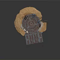 Sci Fi Industrial Platform Structure With Circular Core Metal Brackets And Cables