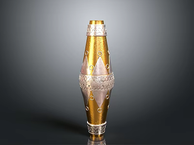 Elegant Golden Vase With Silver Decorations And Geometric Patterns For Home Decor 3d model