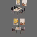 Modern Dining Table Set With White Top Four Chairs Wall Art And Table Plant 3d model