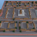 Traditional Chinese Ancient Architecture With Red Walls Golden Roofs And Symmetrical Courtyard Layout