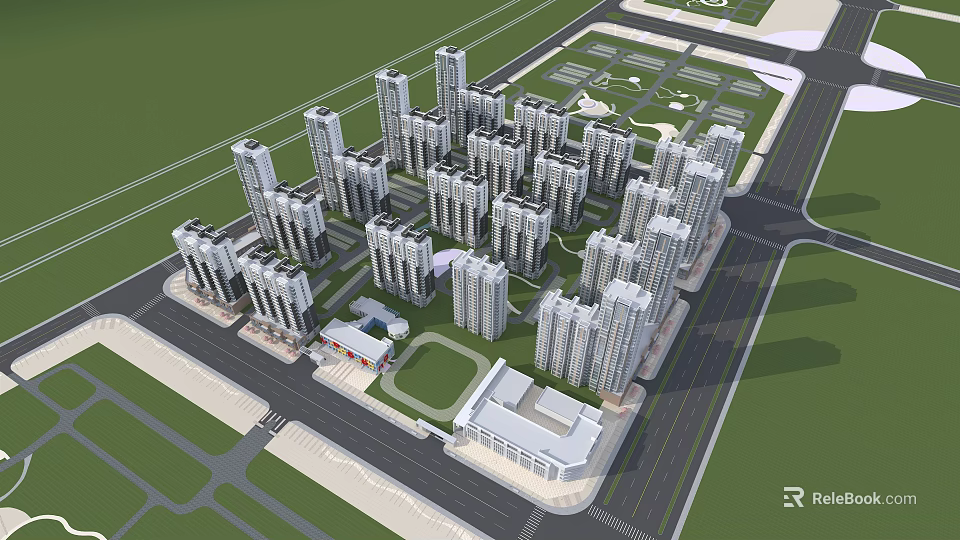 Modern High Rise Residential Complex With Green Spaces And Urban Amenities 3d model 