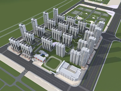 Modern High Rise Residential Complex With Green Spaces And Urban Amenities 3d model