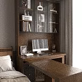 Classic Walnut Wooden Study Desk With Integrated Glass Door Bookshelf For Comfortable Home Working Space