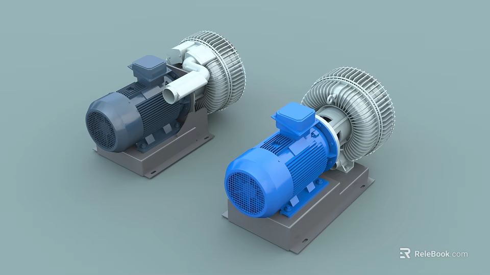 High Pressure Industrial Blowers with Blue Gray Motors Mounted on Metal Bases 3d model 