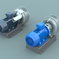 High Pressure Industrial Blowers with Blue Gray Motors Mounted on Metal Bases