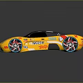 Yellow Black Streamlined Racing Sports Car Featuring Sponsor Logos And Colorful Rims