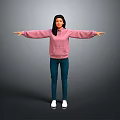 Game Movie Character Female In Pink Hoodie Blue Jeans White Shoes Arms Outstretched Gray Background
