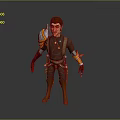 3D Fantasy Adventurer Character With Brown Outfit And Green Equipment Details