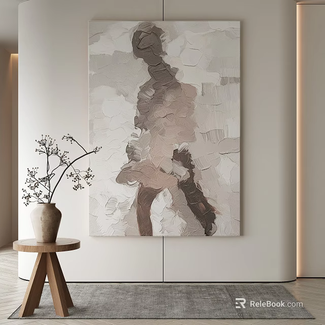 Abstract Painting With Thick Brushstrokes Neutral Tones In Modern Interior Wall Decor With Vase 3d model 