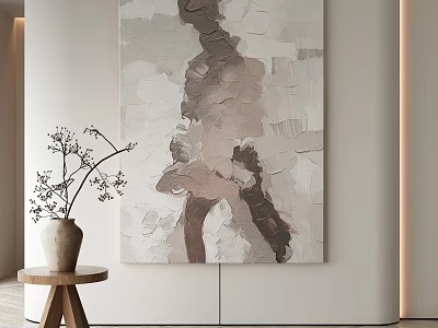 Abstract Painting With Thick Brushstrokes Neutral Tones In Modern Interior Wall Decor With Vase 3d model