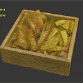 Roasted Chicken Wings With Red Sauce And Golden Yellow Fries In Wooden Box