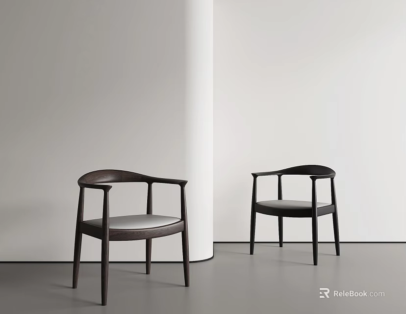 Leisure Chairs with Dark Wooden Frame Armrests Minimalist Design Upholstered Seat for Modern Interior 3d model 