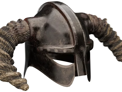 Viking Style Metal Helmet Decorative Ornament Set With Braided Horns And Vintage Design 3d model
