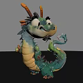 Cute Cartoon Dragon 3D Model With Green Yellow Scales And Friendly Expression