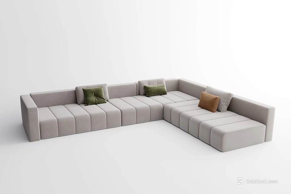 Light Gray Modern Sectional Sofa With Multiple Colored Cushions And Comfortable Design 3d model