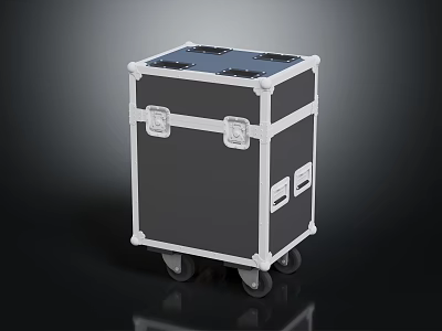 Heavy Duty Black Equipment Case With White Trim Metal Latches And Wheels 3d model