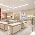 Elegant Jewelry Store Interior With Bright Lighting Display Counters Tile Flooring And Wall Posters 3d model