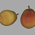 Two Ripe Yellow and Red Pears on White Background with Stems