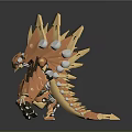 Golden Copper Mechanical Armored Creature Featuring Spiked Design And Intricate Structure 3d model
