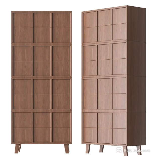 Modern Wooden Chest of Drawers with Multiple Storage Compartments and Sleek Design 3d model 