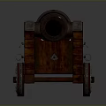 Vintage Weapon Cannon With Wooden Carriage Metal Barrel And Wheels
