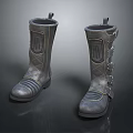 High Top Leather Boots With Lace Up Design Metallic Buckles And Stitched Details