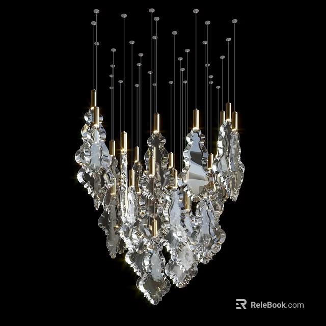 Modern Luxury Crystal Chandelier With Golden Accents And Sparkling Transparent Pendants 3d model 