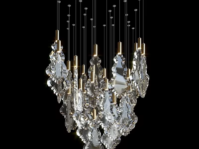 Modern Luxury Crystal Chandelier With Golden Accents And Sparkling Transparent Pendants 3d model