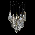 Modern Luxury Crystal Chandelier With Golden Accents And Sparkling Transparent Pendants