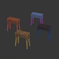 Red Blue and Brown Wooden Stools With Simple Design On Dark Background