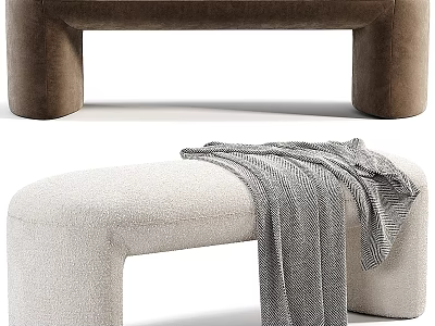 Brown and Beige Velvet Upholstered Sofa Bench with Gray Blanket 3d model