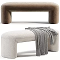 Brown and Beige Velvet Upholstered Sofa Bench with Gray Blanket
