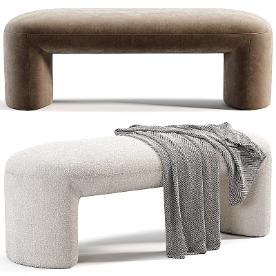 Brown and Beige Velvet Upholstered Sofa Bench with Gray Blanket 3d model